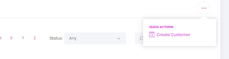 The Customers Quick Actions menu
