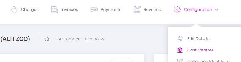 The Cost Centres menu item