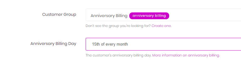 The Anniversary Billing Day field
