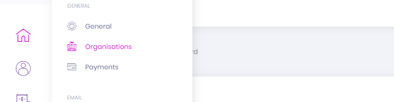 The Organisations menu item