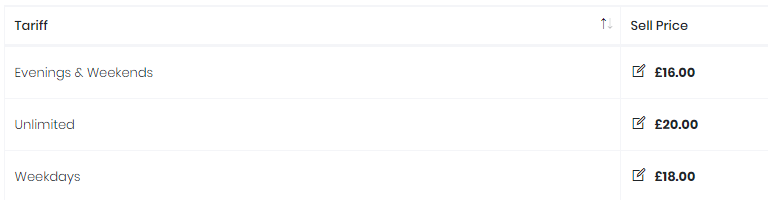 The Tariff Pricing section