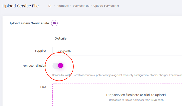 Upload service file for reconciliation